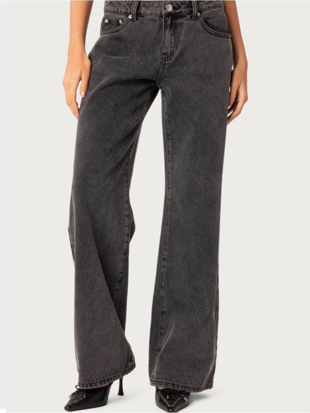 Edikted Charcoal Wide-Leg High-Rise Jeans